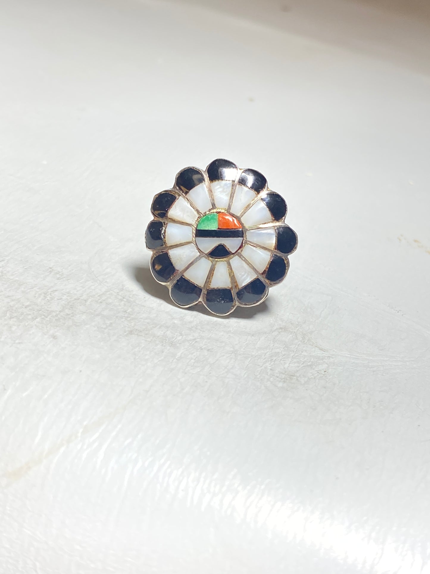 Zuni ring sun onyx MOP southwest sterling silver band women