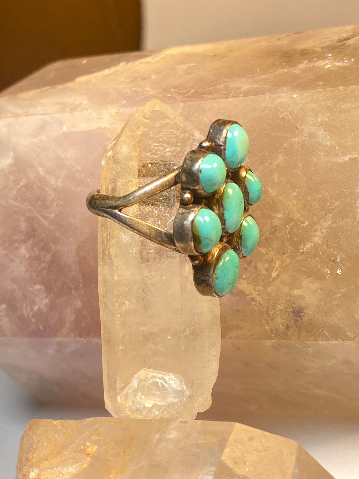 Turquoise ring Zuni flower petite point sterling silver women girls