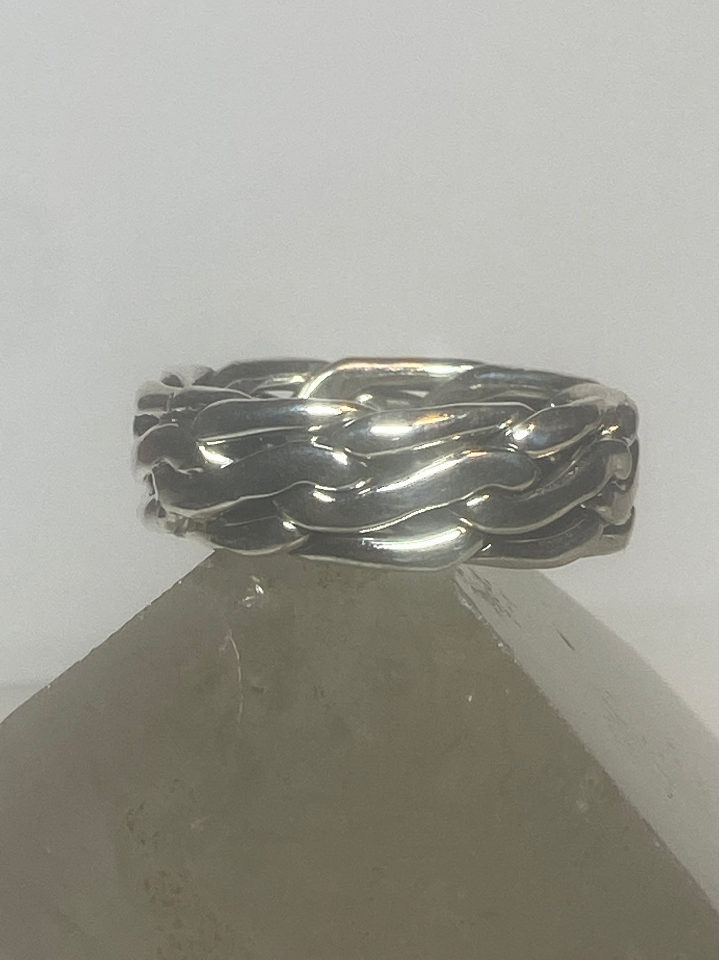 Rope ring solid band sterling silver women men