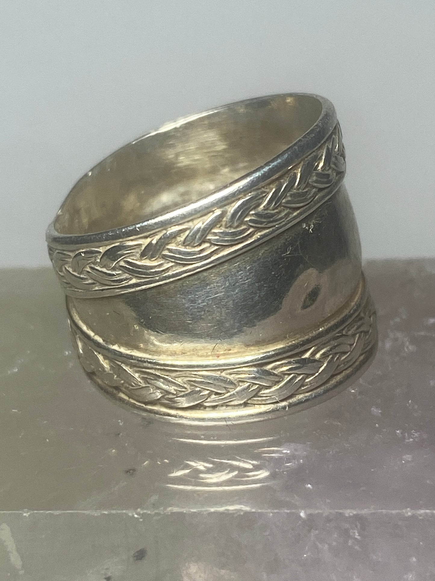 Cigar band size 7 wide rope design  ring sterling silver women girls