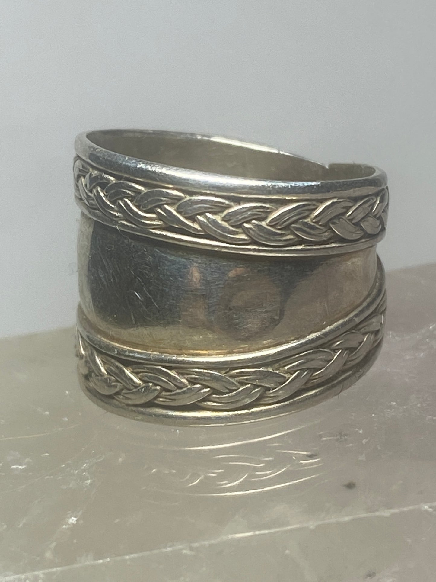 Cigar band size 7 wide rope design  ring sterling silver women girls