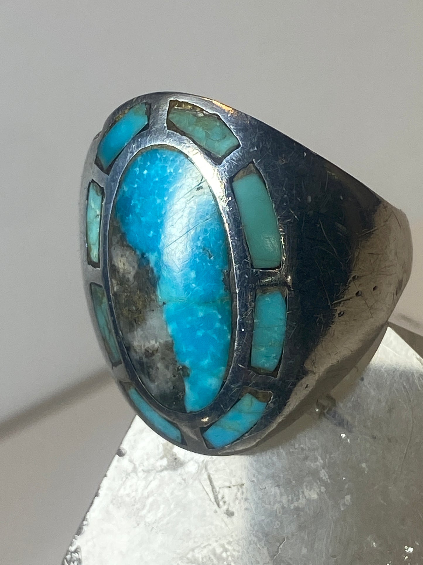 Turquoise ring long southwest sterling silver women men