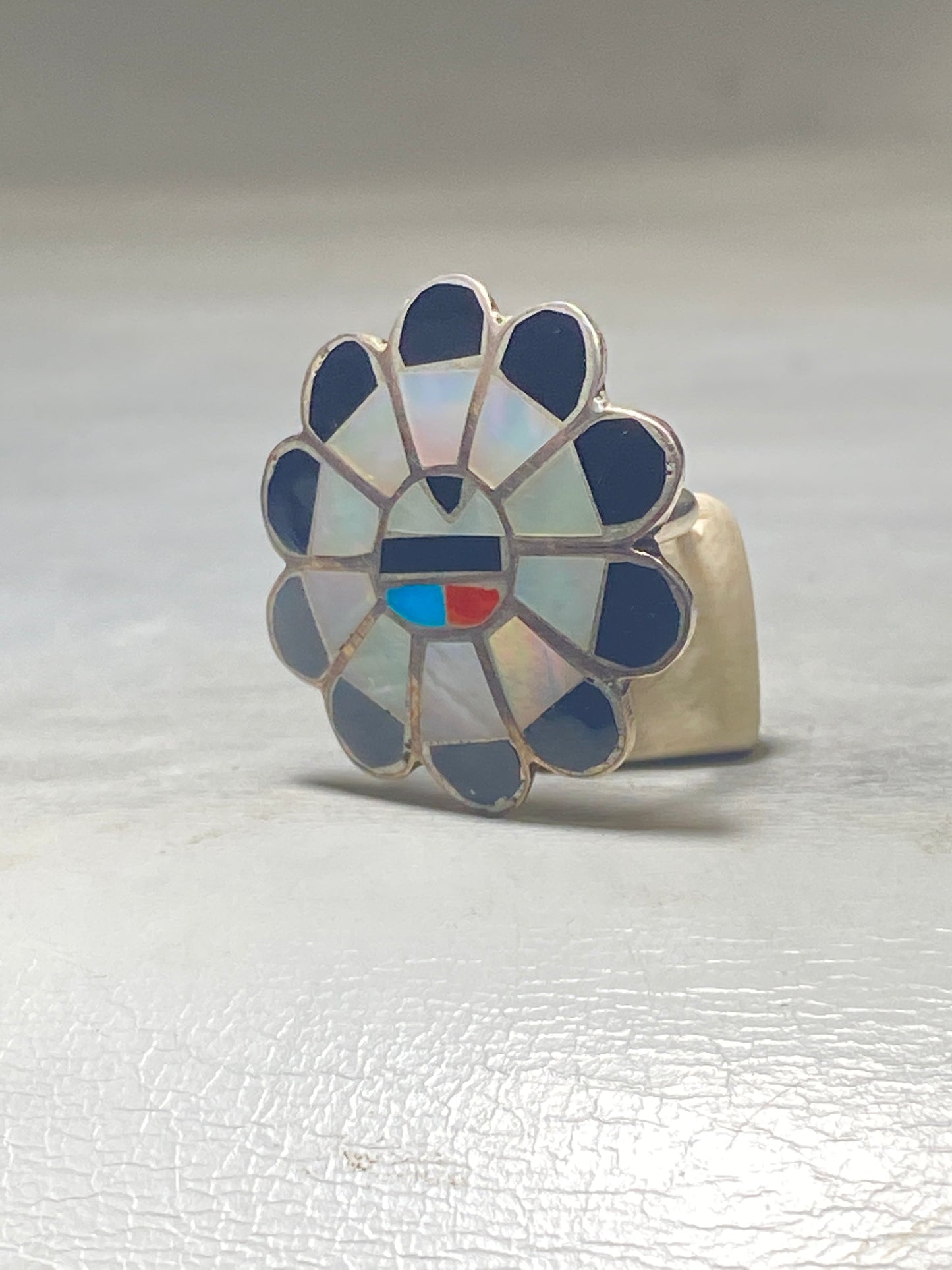 Sun ring Zuni onyx southwest MOP Mother of Pearl sterling silver women