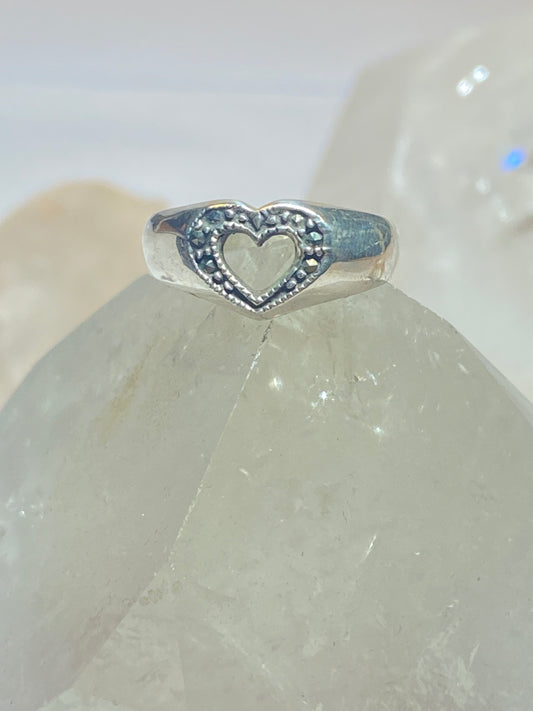 Heart ring size 6.75 love band marcasites art deco pinky sterling silver women girls