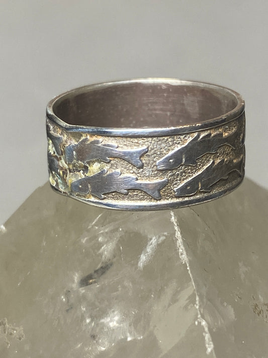 Fish ring School of fish fishermen band sterling silver women men