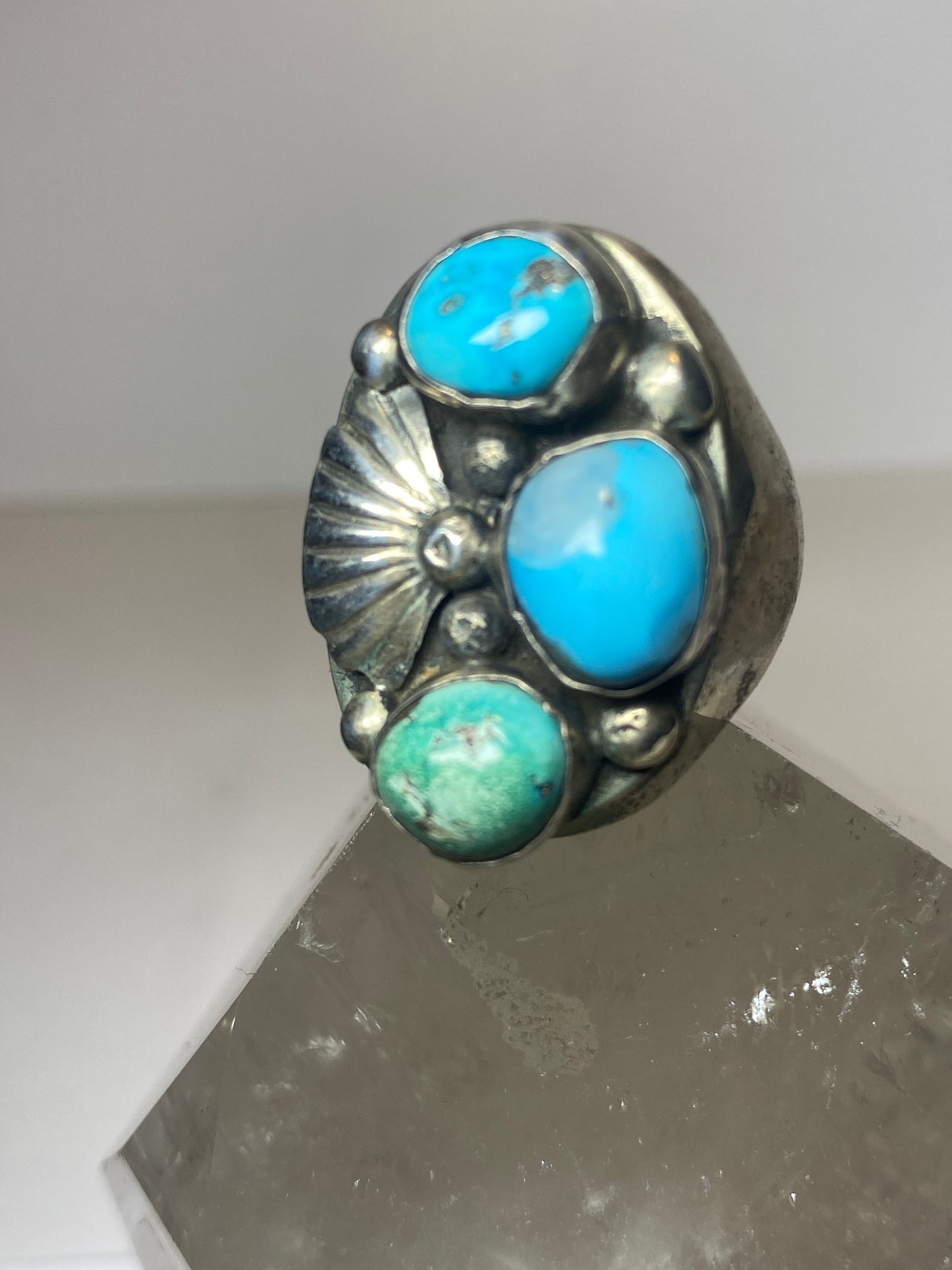 Turquoise ring Navajo HEAVY southwest sterling silver women men