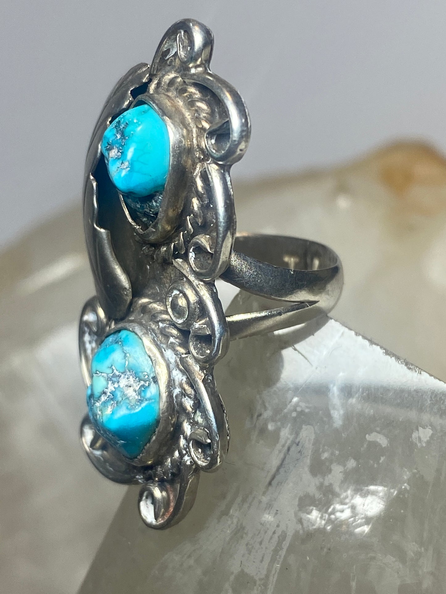 Long Turquoise ring southwest sterling silver  women girls