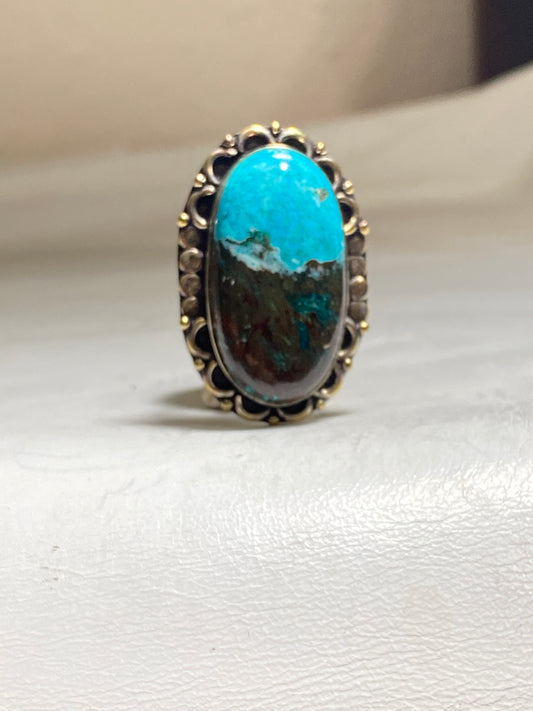 Turquoise ring long Navajo vintage sterling silver women