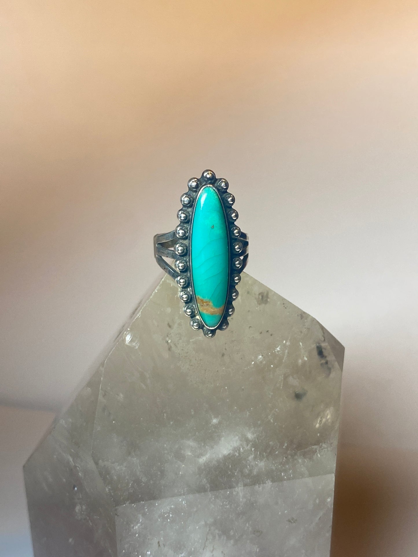 long turquoise ring Navajo sterling silver women girls