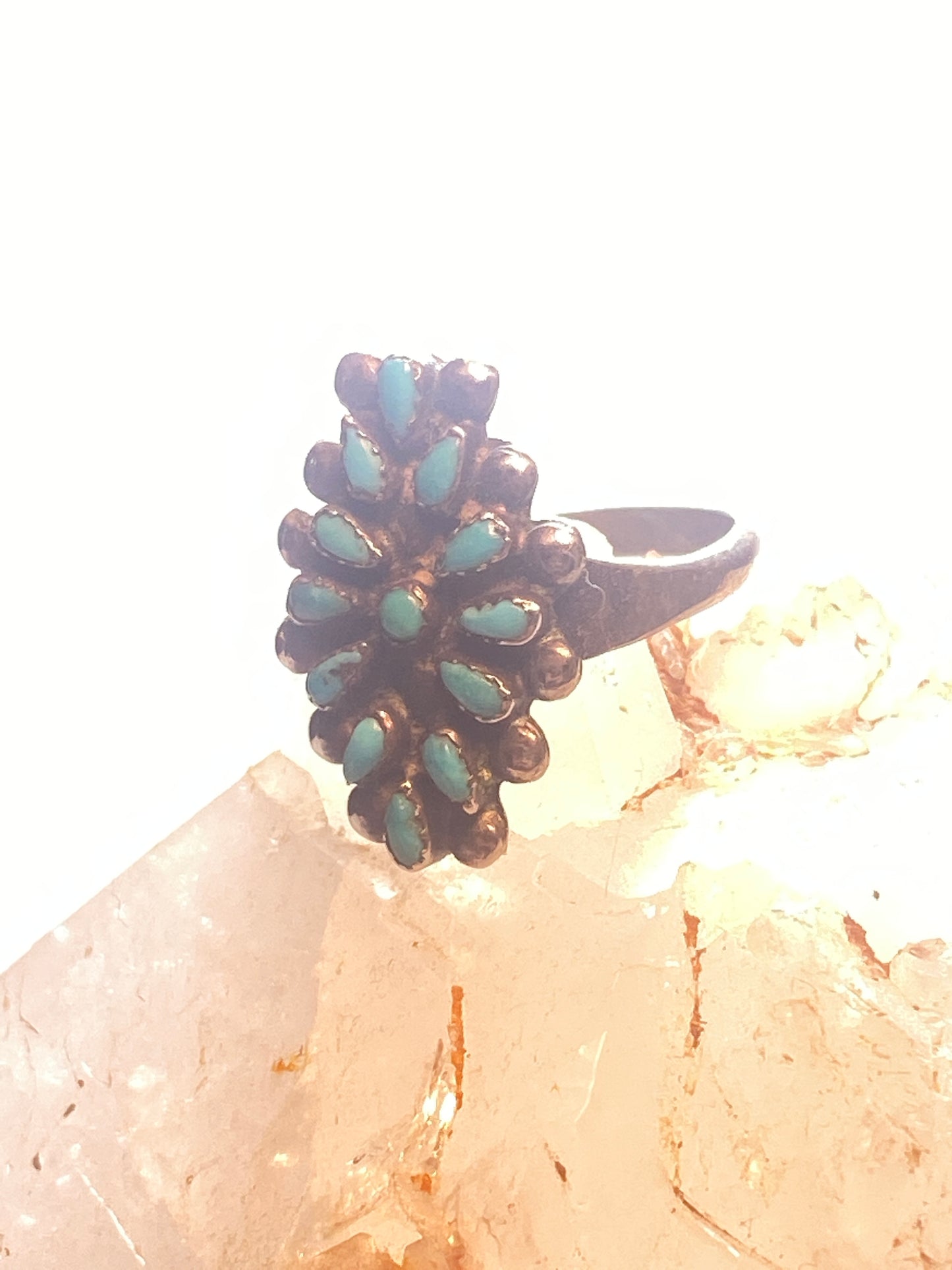 Turquoise ring size 8  Zuni flower petite point southwest sterling silver women girls