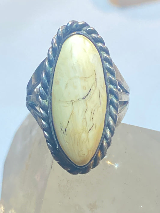Scrimshaw ring size 7.25 mushroom Navajo sterling silver band southwest
