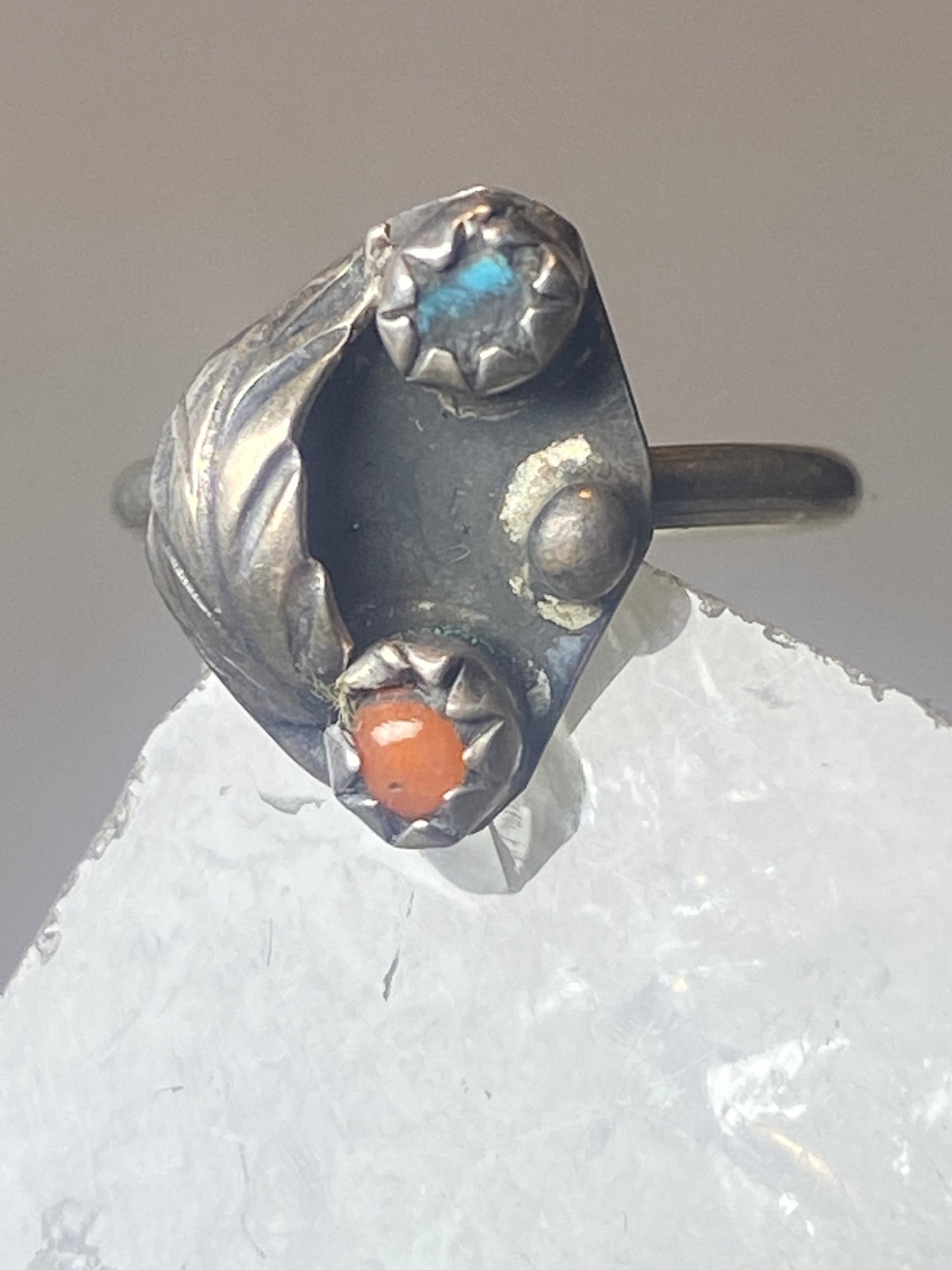 Turquoise coral ring southwest pinky sterling silver women girls l