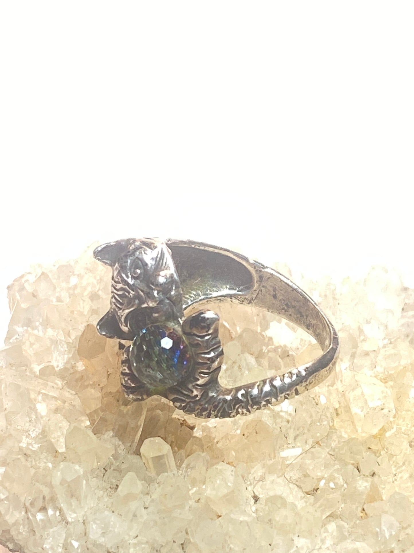 Cat ring size 5.50 animal band pinky sterling silver women