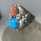 Turquoise ring coral Navajo leaves southwest women men