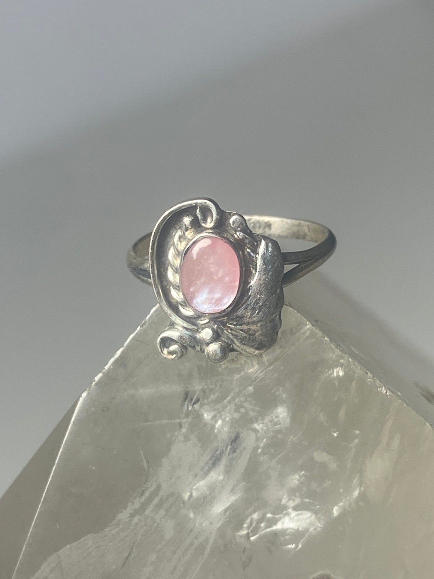 Mother of Pearl ring southwest pinky floral leaves blossom baby children women girls  b