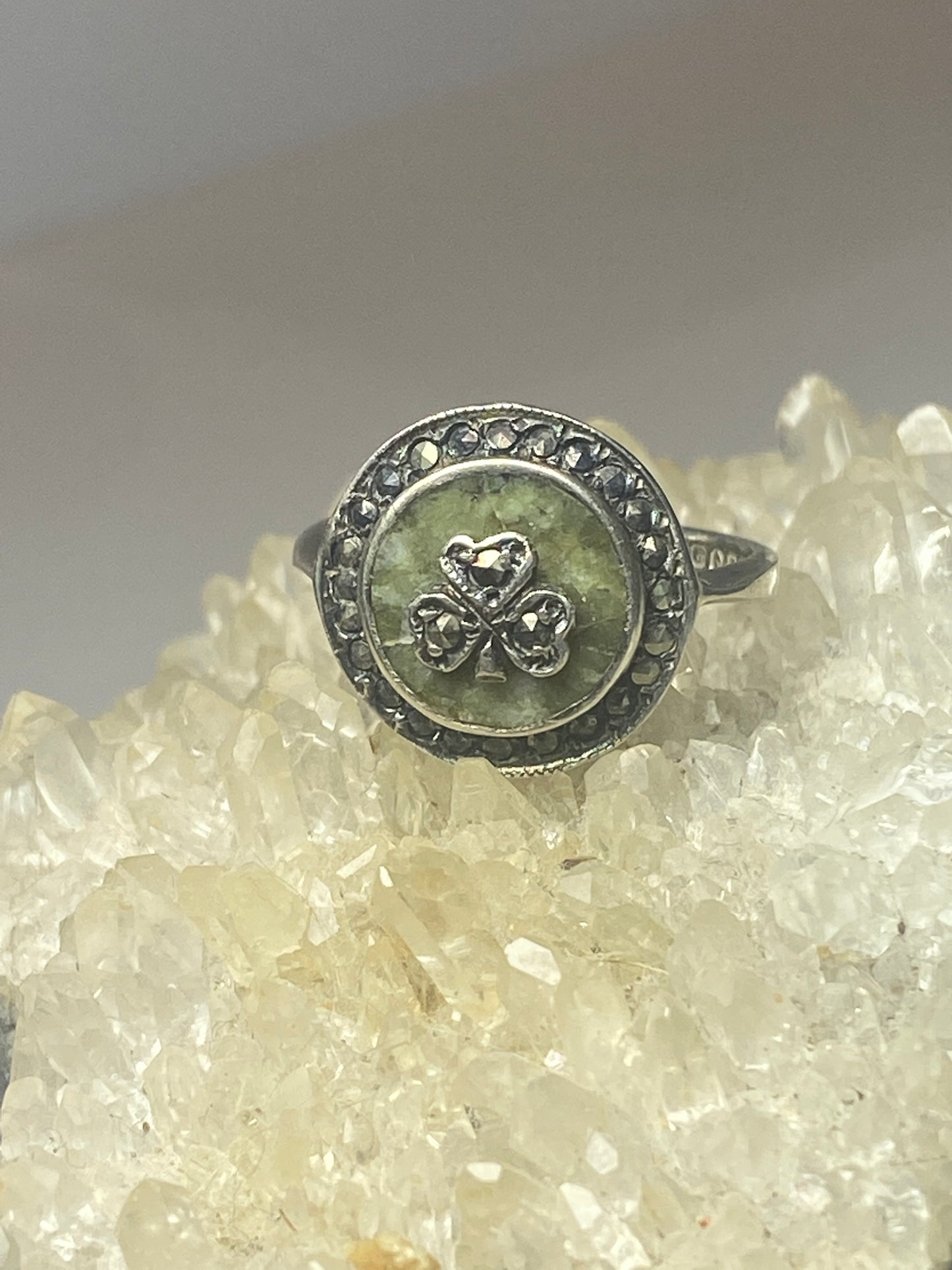 Three Leaf Clover ring marcasites  sterling silver women girls