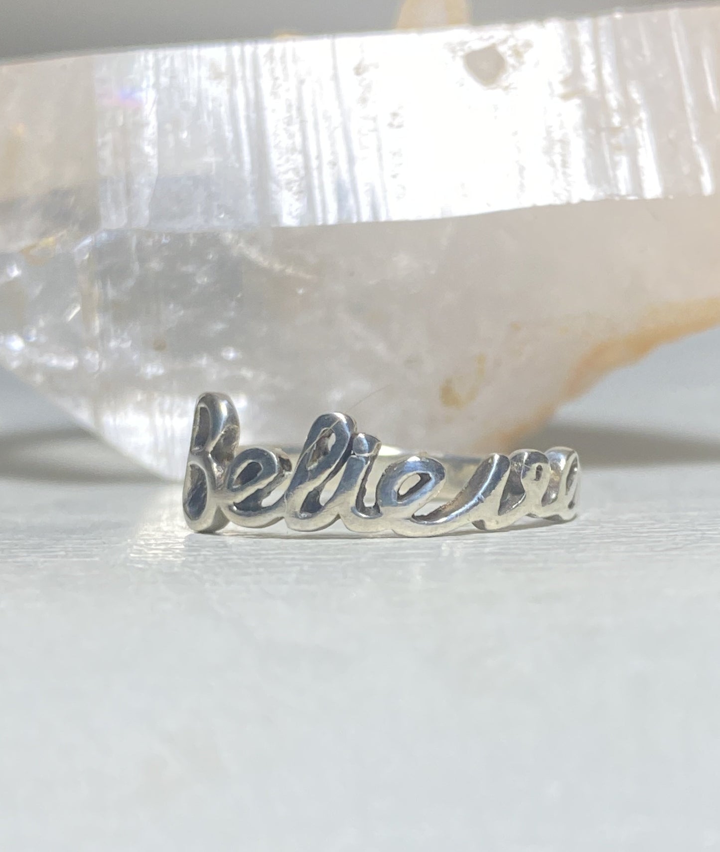 Believe ring word band sterling silver women girls