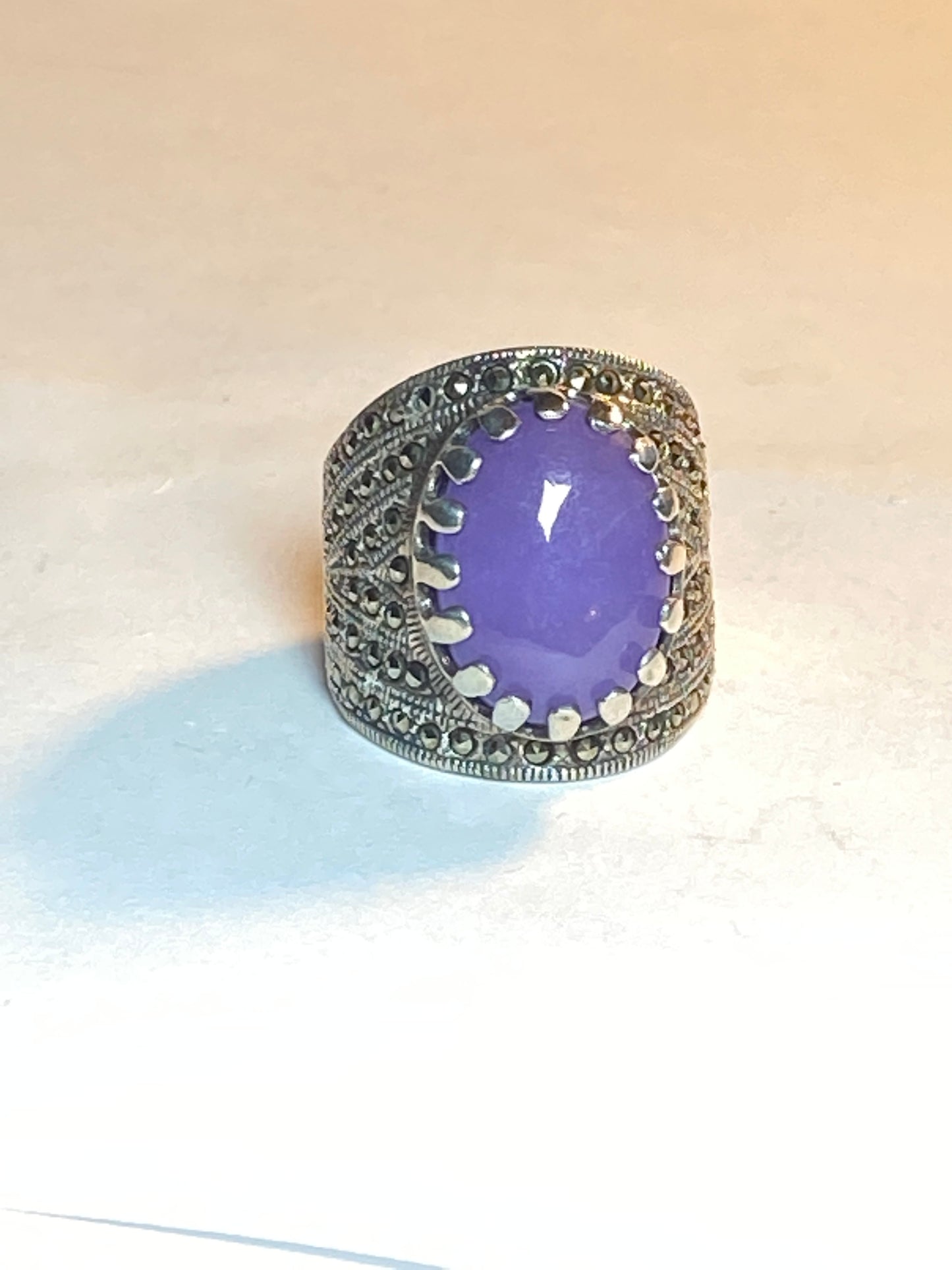 Lavender ring marcasite cigar band chunky sterling silver women girls