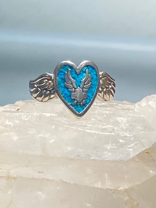 Biker ring heart w wings band turquoise chips southwest sterling silver women