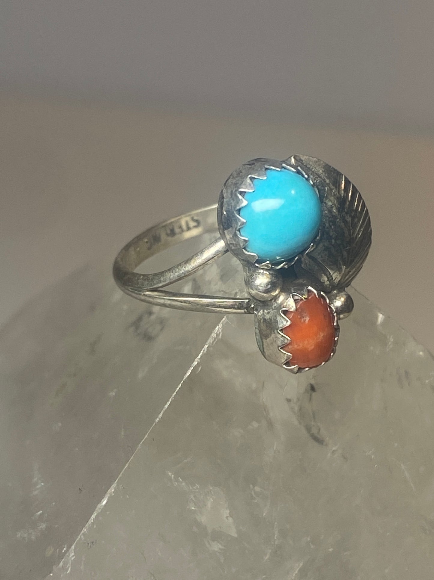 Turquoise ring coral southwest pinky floral leaves blossom baby children women girls  u
