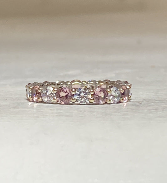 Eternity band pink clear CZ crystal stacker ring sterling silver women girls