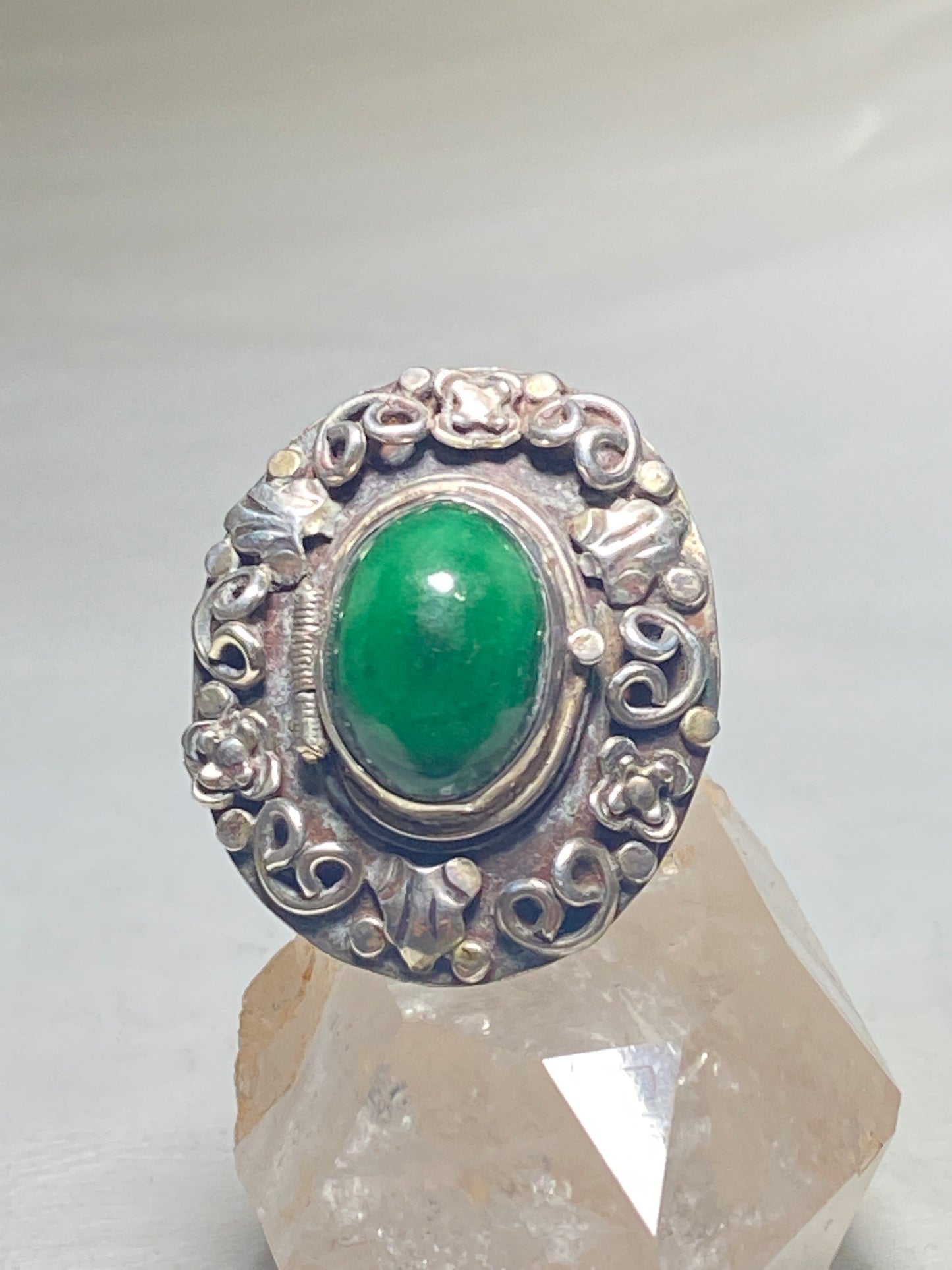Poison Ring Mexico round green stone sterling silver women