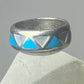 Turquoise ring mother of pearl band wedding pinky southwest sterling silver women