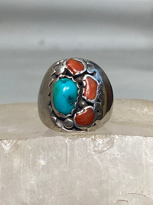 Turquoise ring Navajo coral southwest sterling silver women men