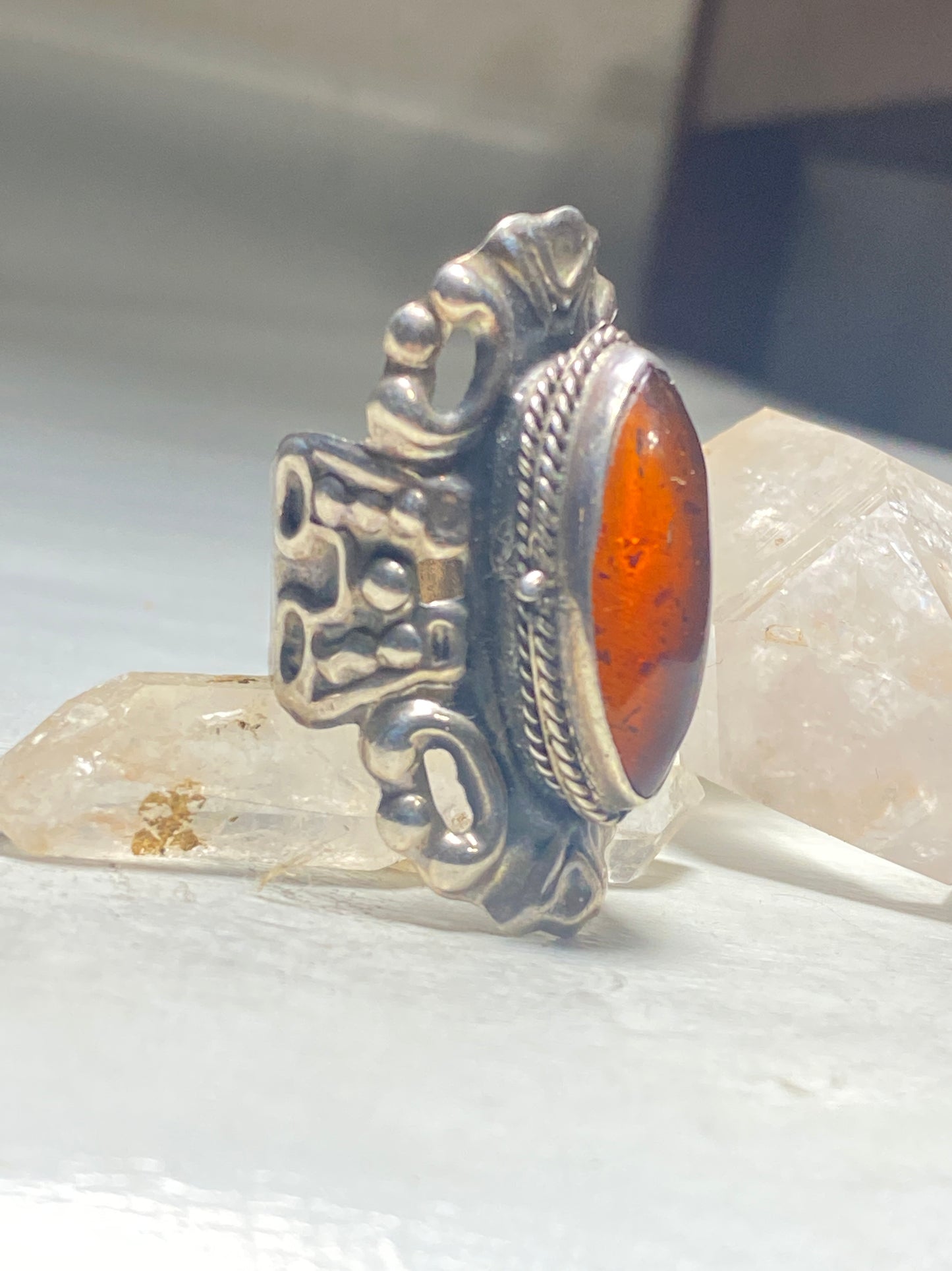 Poison Ring Mexico long amber sterling silver women