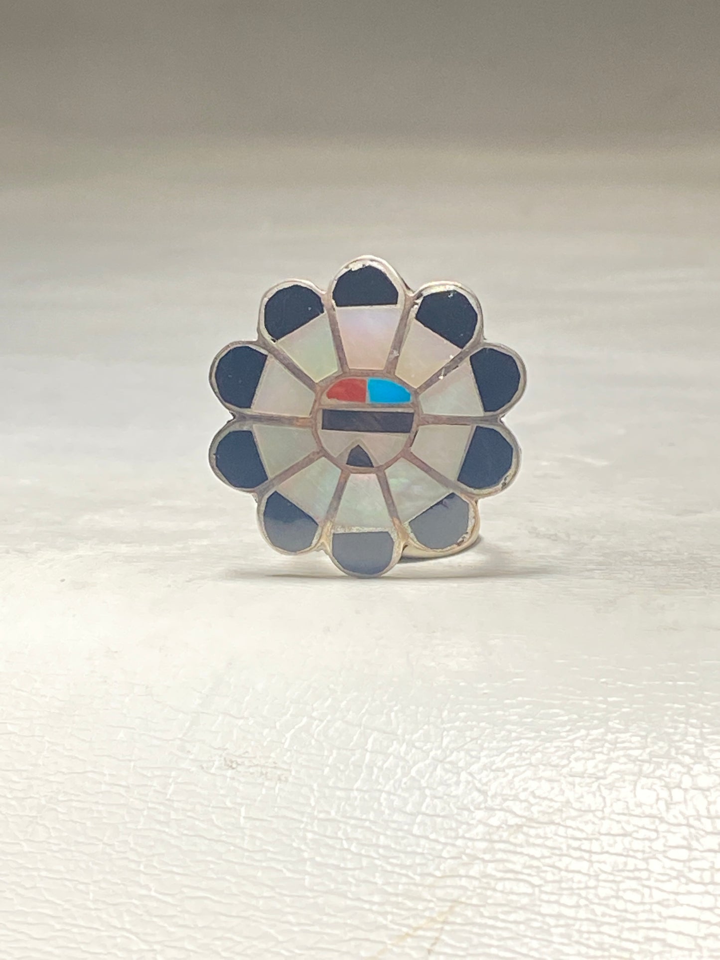 Sun ring Zuni onyx southwest MOP Mother of Pearl sterling silver women