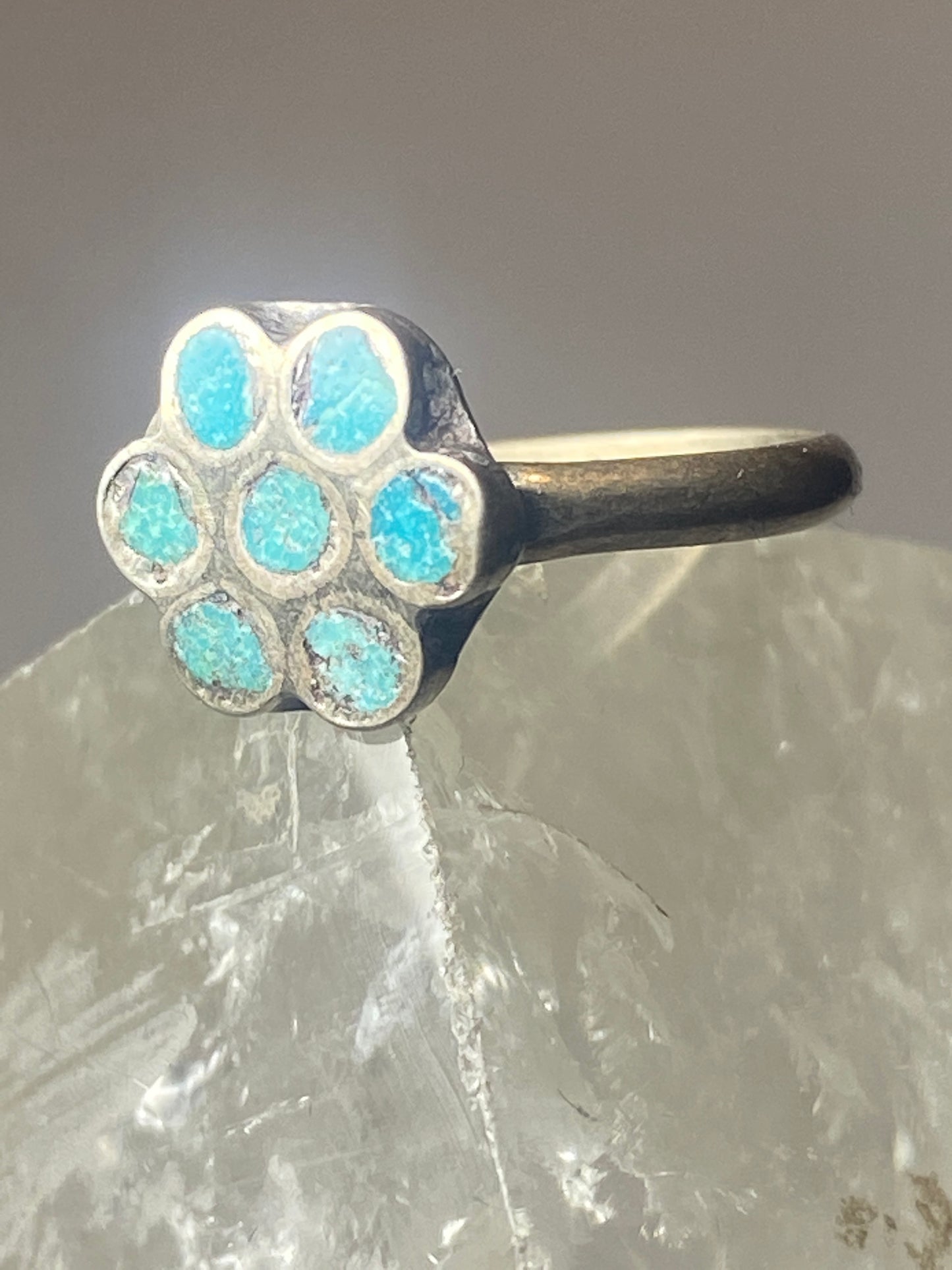 Flower turquoise Ring southwest pinky sterling silver women girl