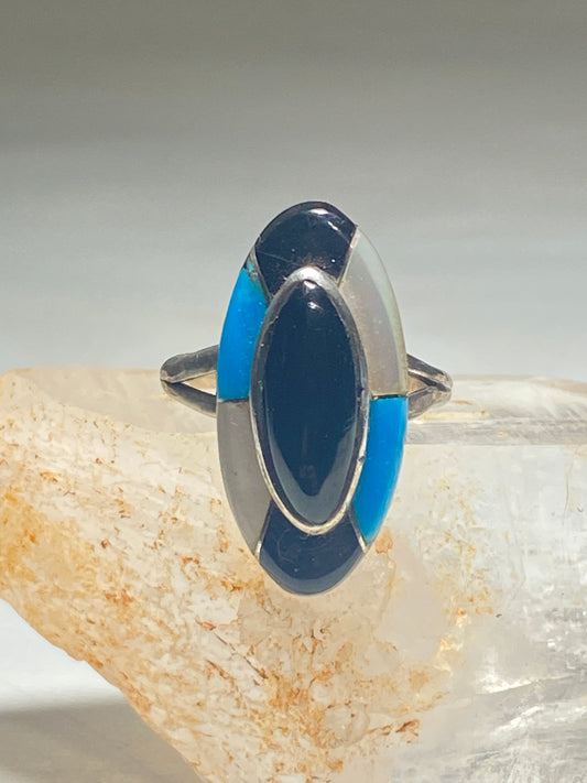 Long Turquoise ring Navajo Onyx MOP sterling silver women