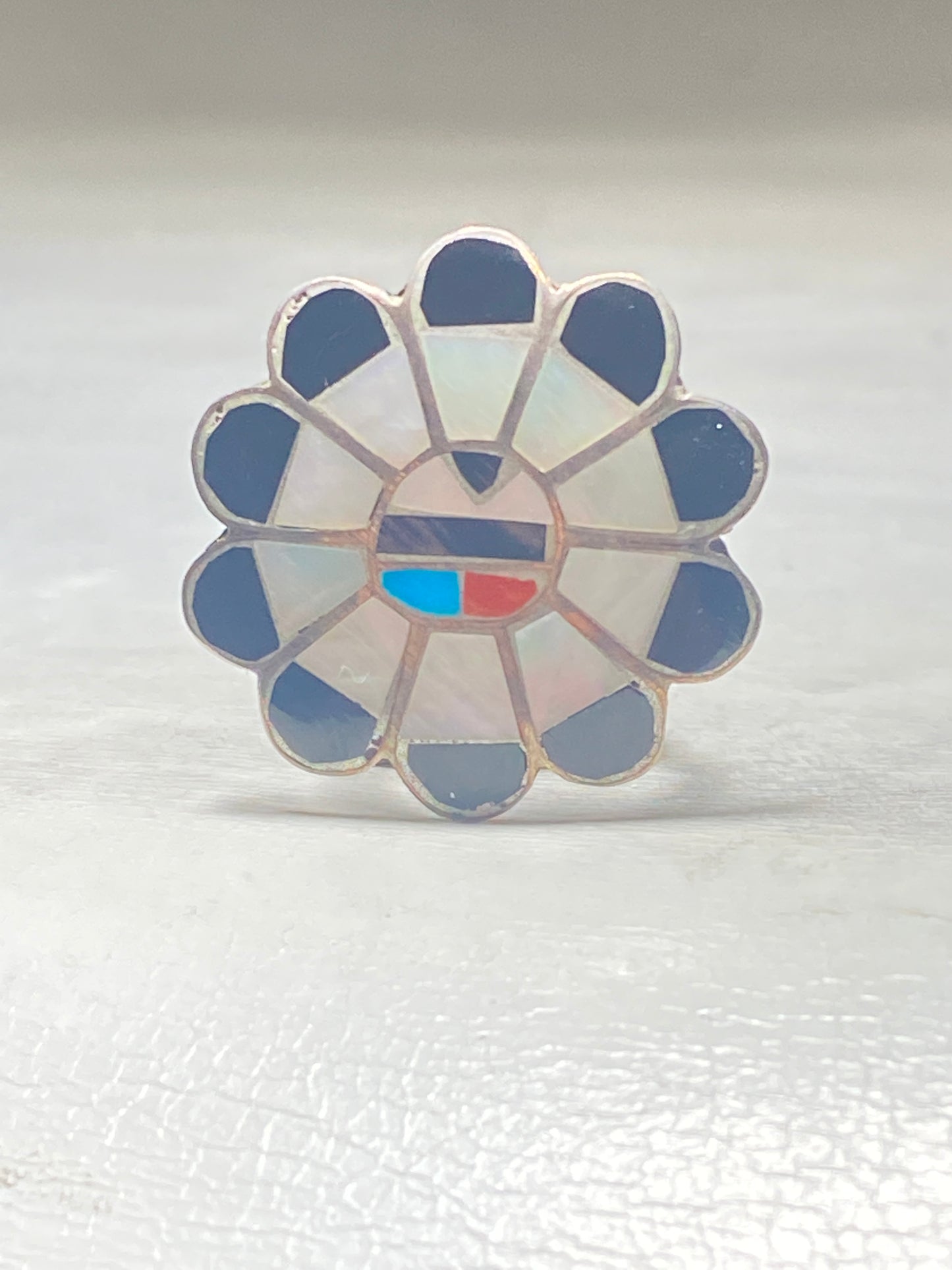 Sun ring Zuni onyx southwest MOP Mother of Pearl sterling silver women