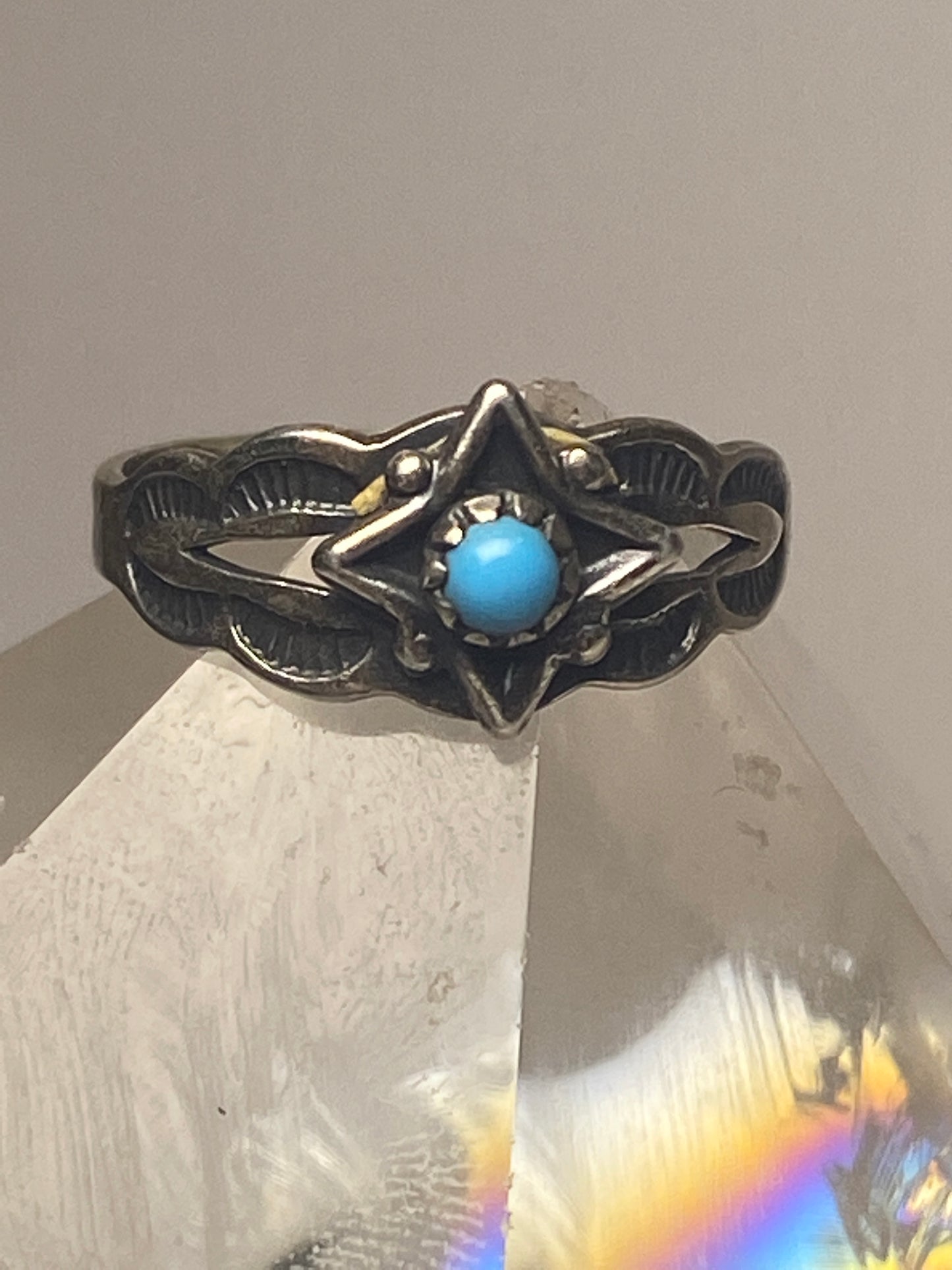 Turquoise ring Bell southwestern long sterling silver women girls baby band