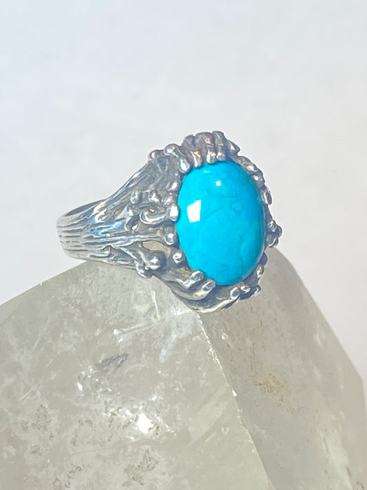 Turquoise ring brutalist  southwest sterling silver women
