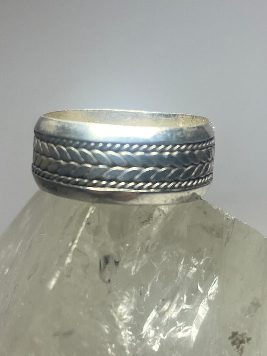 Knot ring herringbone woven rope sterling silver biker band men women