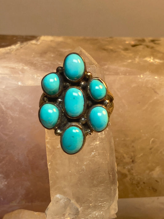 Turquoise ring Zuni flower petite point sterling silver women girls