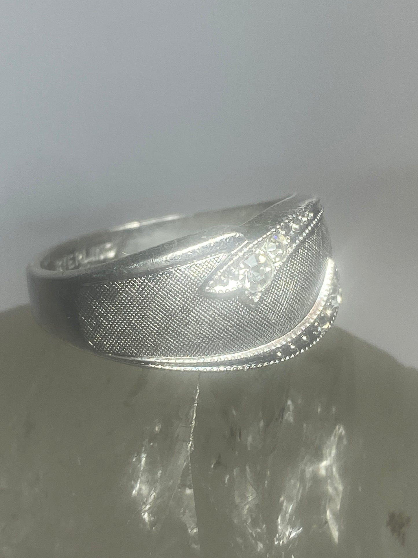 Brushed ring size 7.75 Art Deco influences band sterling silver women girls