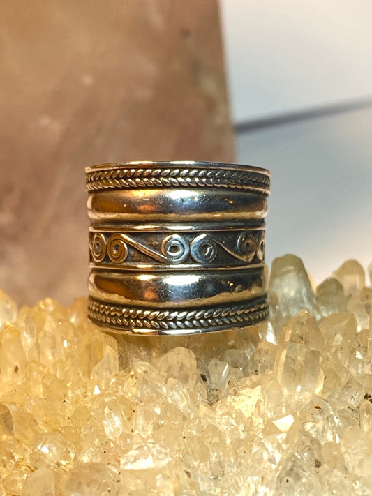 Cigar band size 6 pinky ring scrollwork detail sterling silver women girls