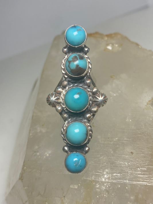 Long Turquoise ring southwest sterling silver women