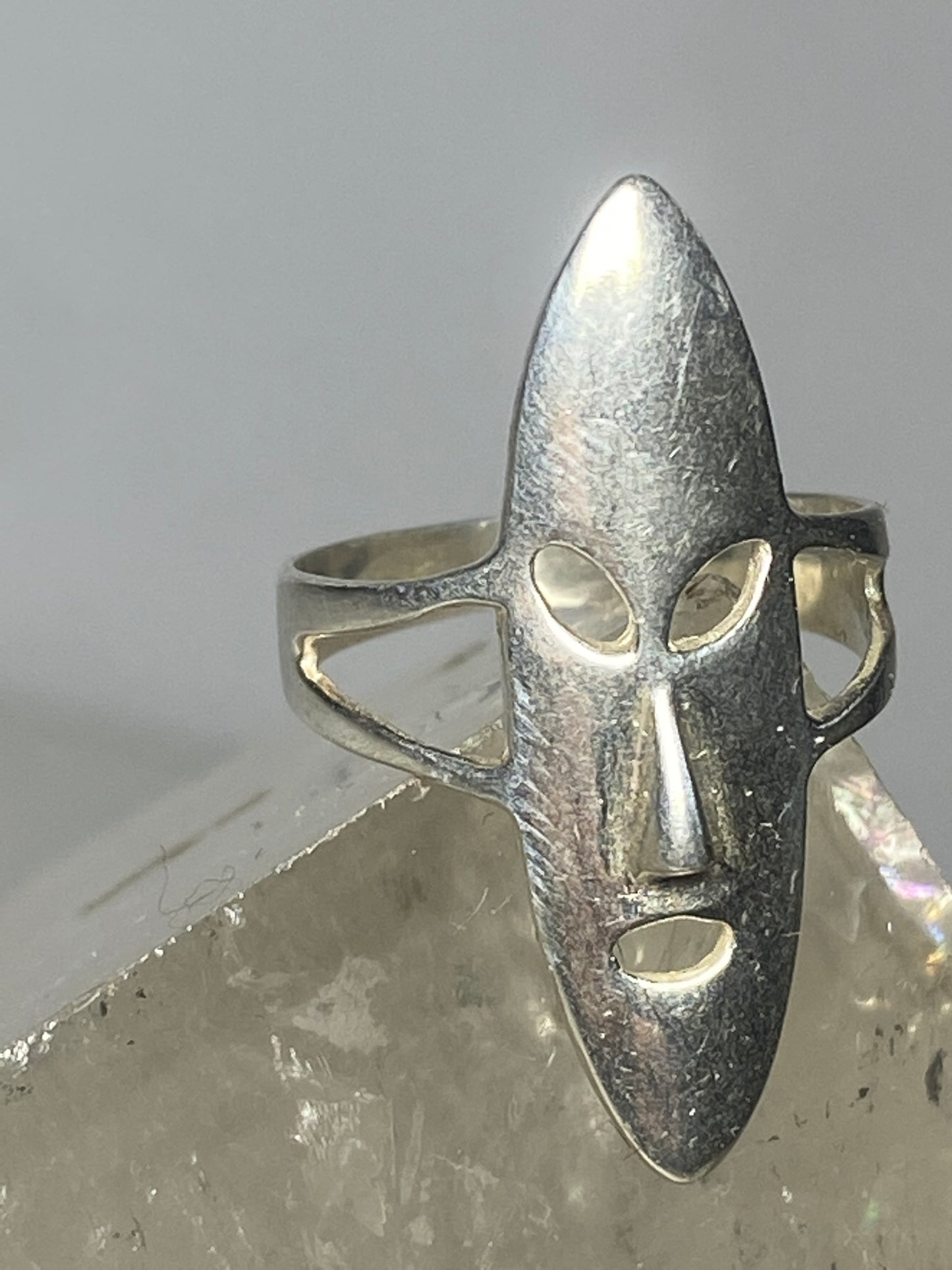 long face ring mask tribal band sterling silver women girls