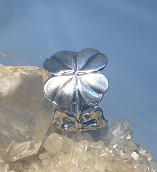 Four leaf clover spoon ring size 7.25 good luck band sterling silver women b adj