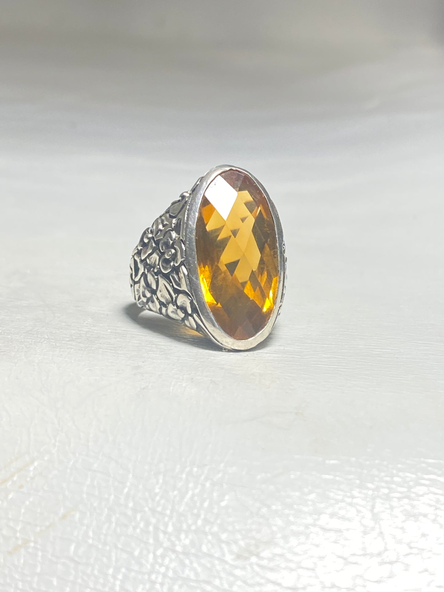 Citrine ring size 7.50 floral band sterling silver women