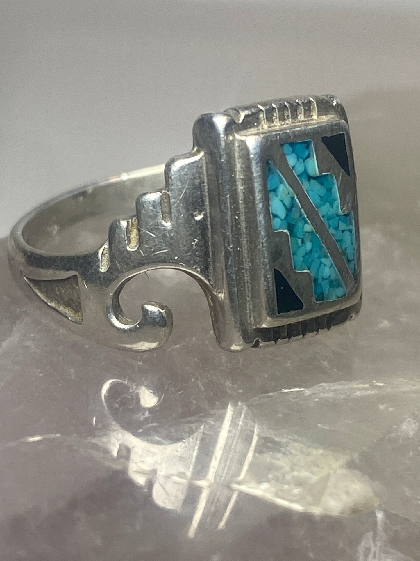 Turquoise chips ring southwest onyx band sterling silver women  girls