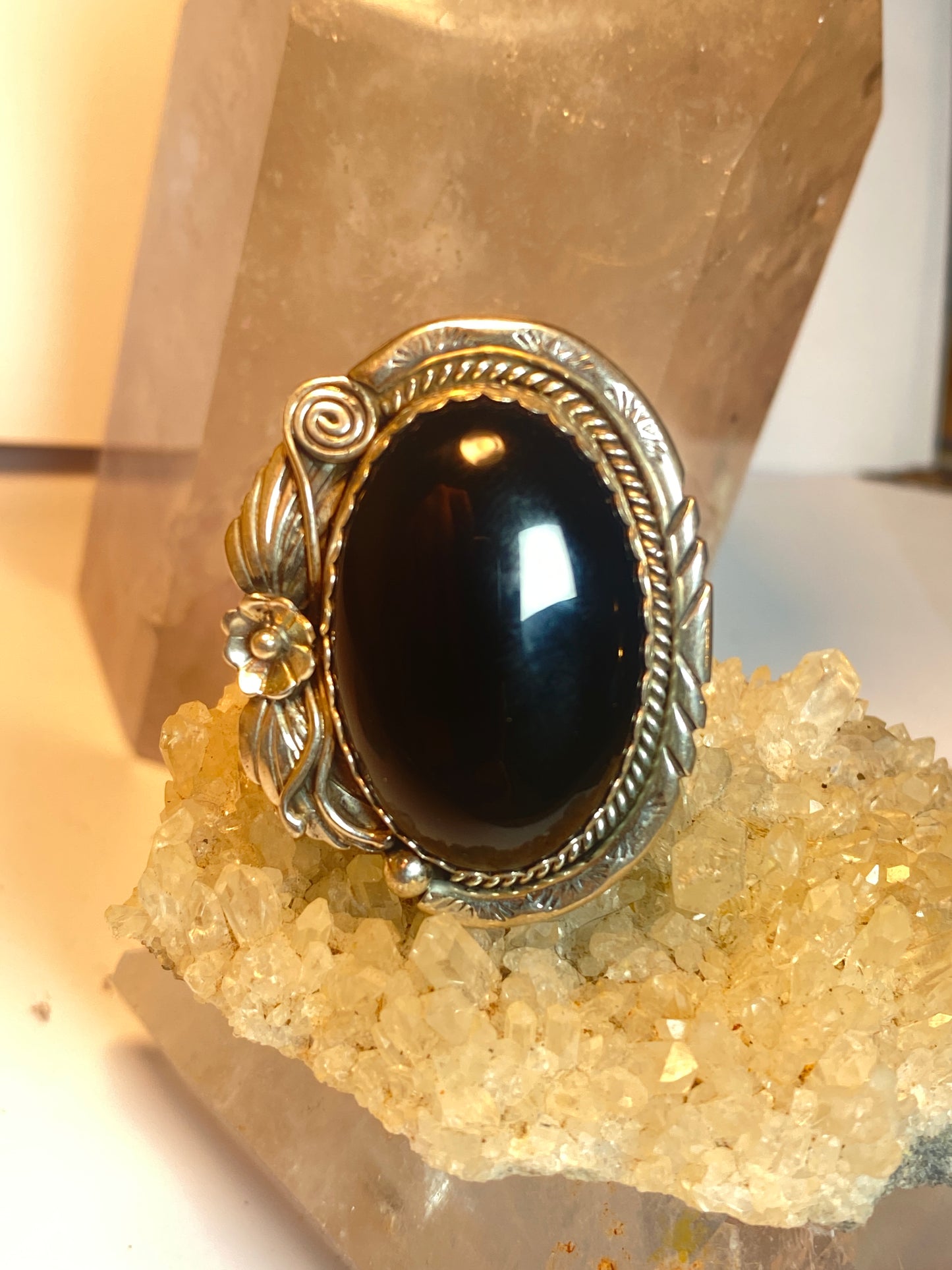 Onyx ring size 8.50 Navajo long southwest sterling silver women