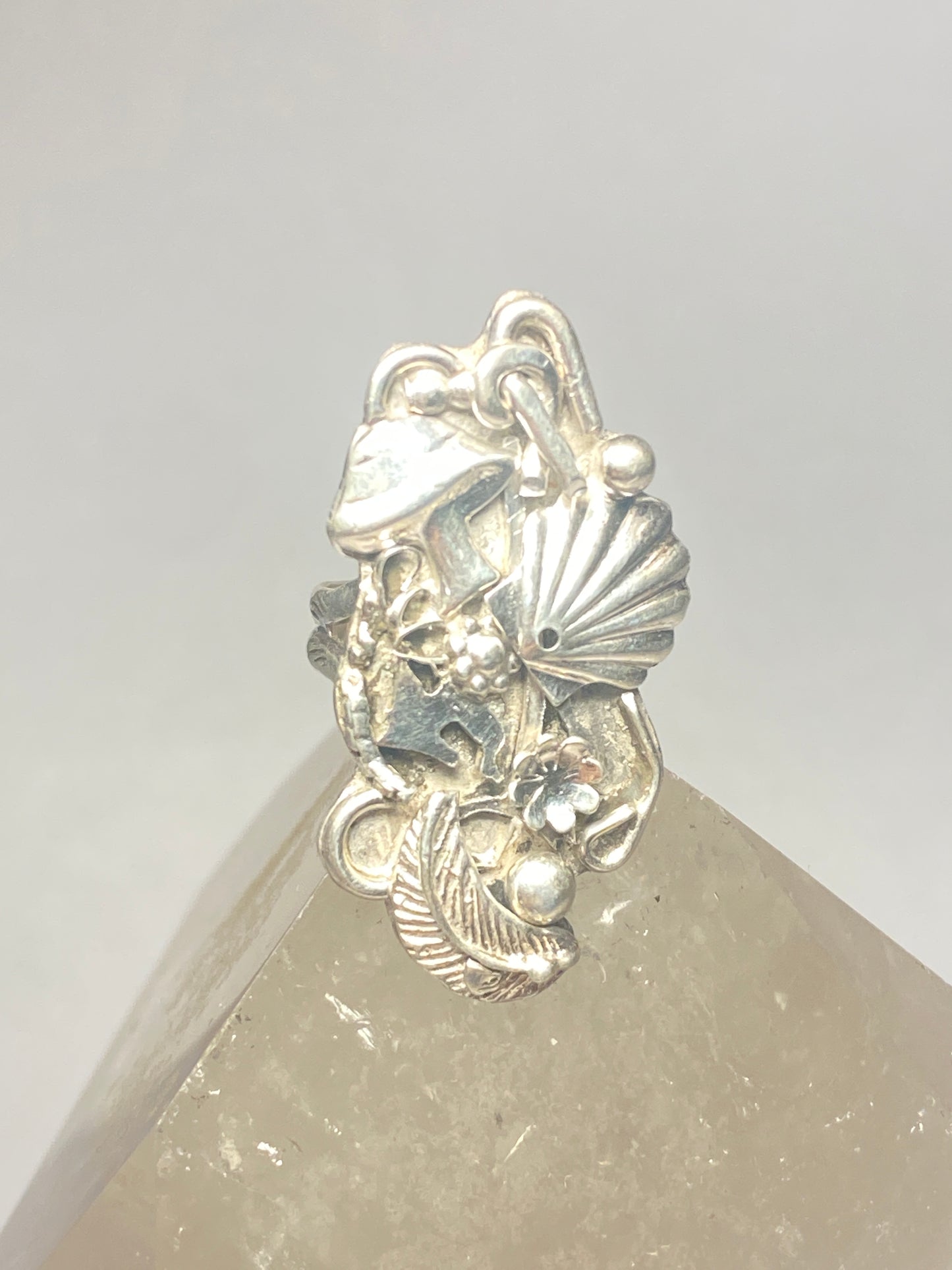 Mushroom ring scallop shell leaves southwest floral band pinky sterling silver women girls