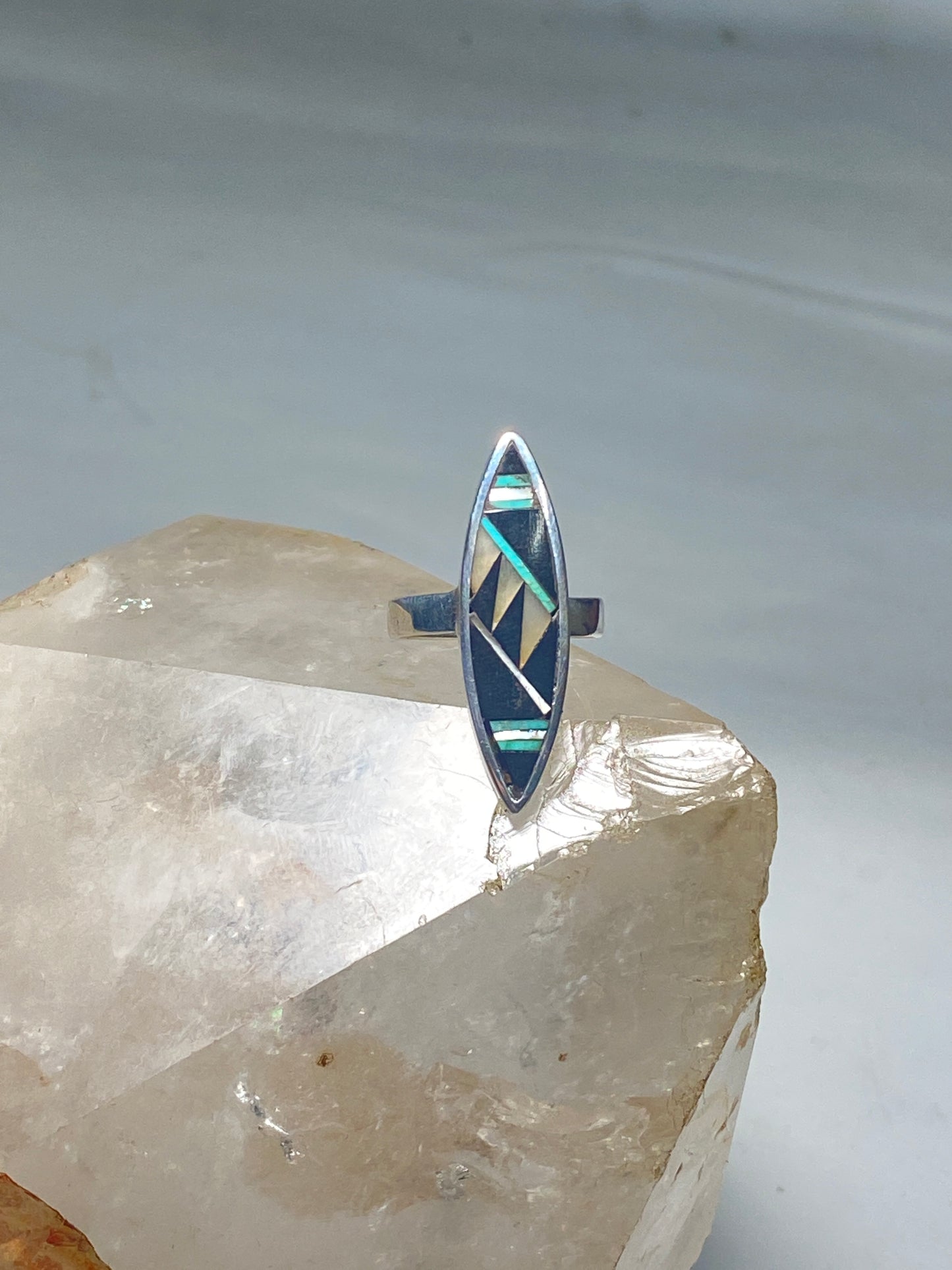 Onyx ring size 7 long mother of pearl turquoise sterling silver women girls