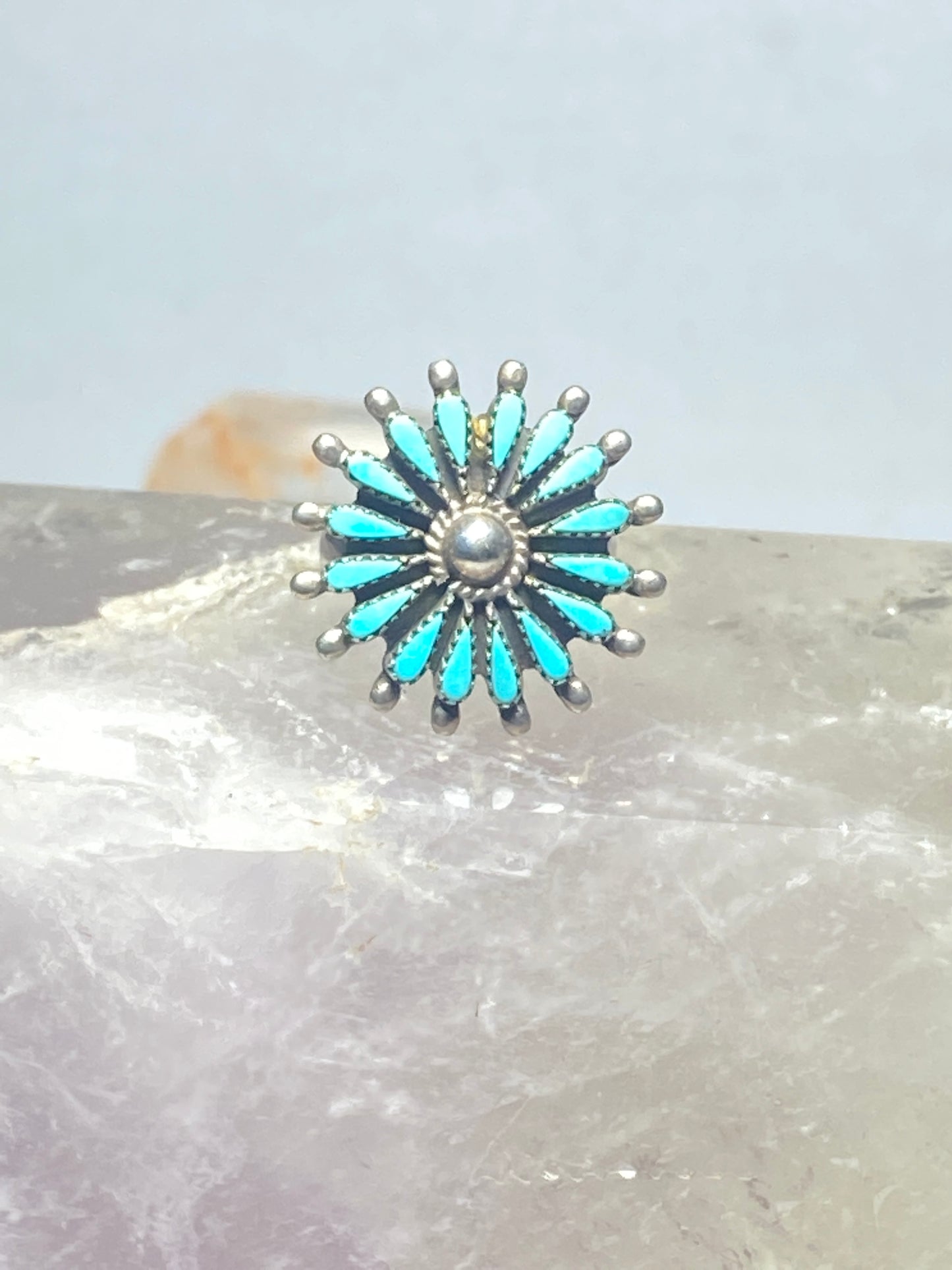 Zuni ring turquoise petite point flower pinky sterling silver women girls
