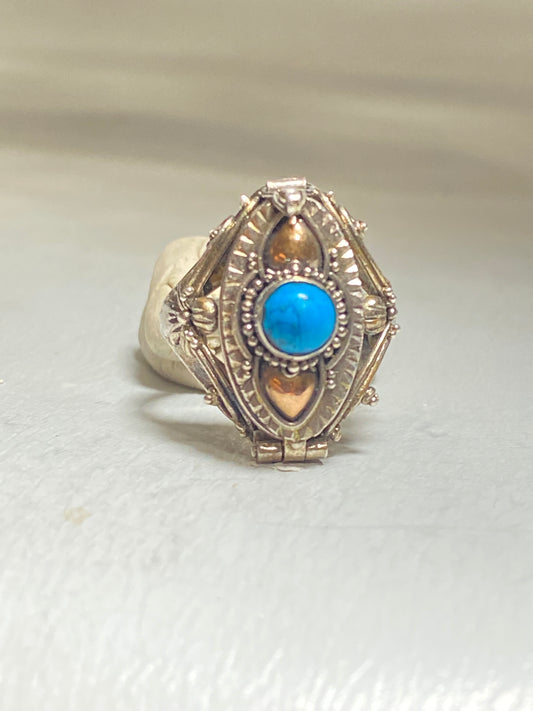 Poison ring blue stone long locket sterling silver band women