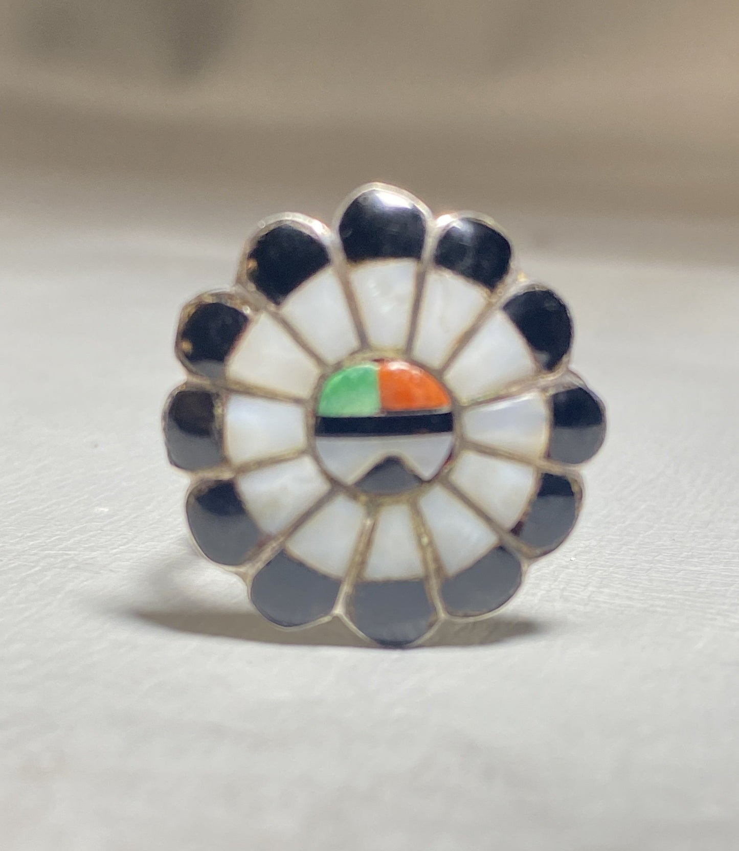 Zuni ring sun onyx MOP southwest sterling silver band women